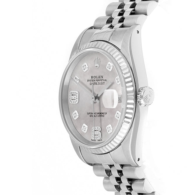 Rolex Datejust 36mm STAINLESS STEEL 16234  Mop Dial | 6&9 Diamond | Fluted Bezel
