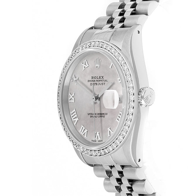 Rolex Datejust 36mm STAINLESS STEEL 16234 Mop Dial | Roman Hour Markers | 1 ct Diamond Bezel