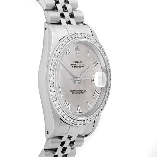 Rolex Datejust 36mm STAINLESS STEEL 16234 Mop Dial | Roman Hour Markers | 1 ct Diamond Bezel