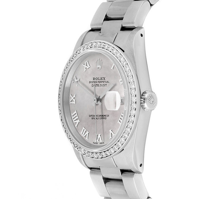 Rolex Datejust 36mm STAINLESS STEEL 16234 Mop Dial | Roman Hour Markers | 1 ct Diamond Bezel