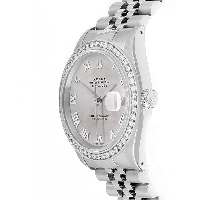 Rolex Datejust 36mm STAINLESS STEEL 16234 Mop Dial | Roman Hour Markers, 1.8ct Diamond Bezel