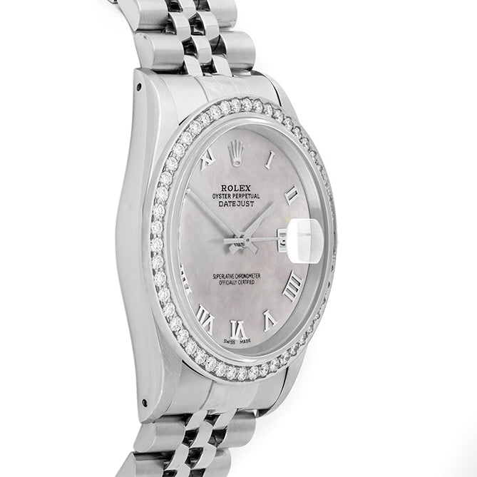 Rolex Datejust 36mm STAINLESS STEEL 16234 Mop Dial | Roman Hour Markers, 1.8ct Diamond Bezel