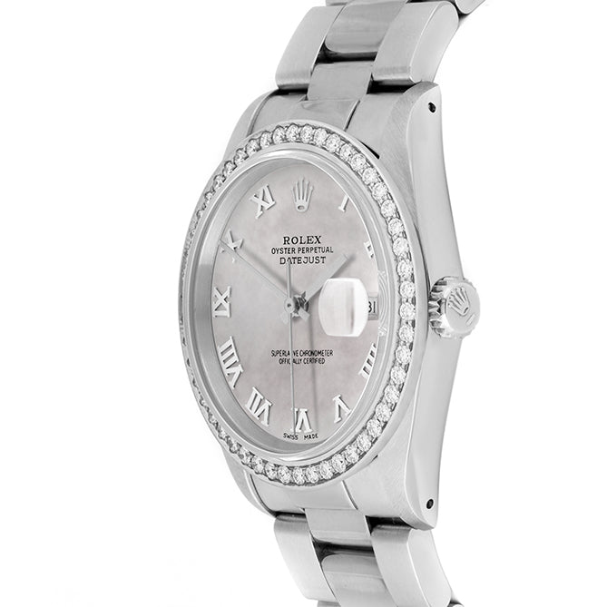 Rolex Datejust 36mm STAINLESS STEEL 16234 Mop Dial | Roman Hour Markers, 1.8ct Diamond Bezel