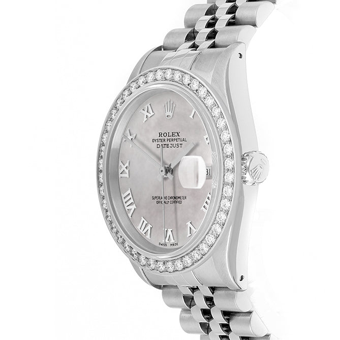 Rolex Datejust 36mm STAINLESS STEEL 16234 Mop Dial | Roman Hour Markers, 2 ct Diamond Bezel