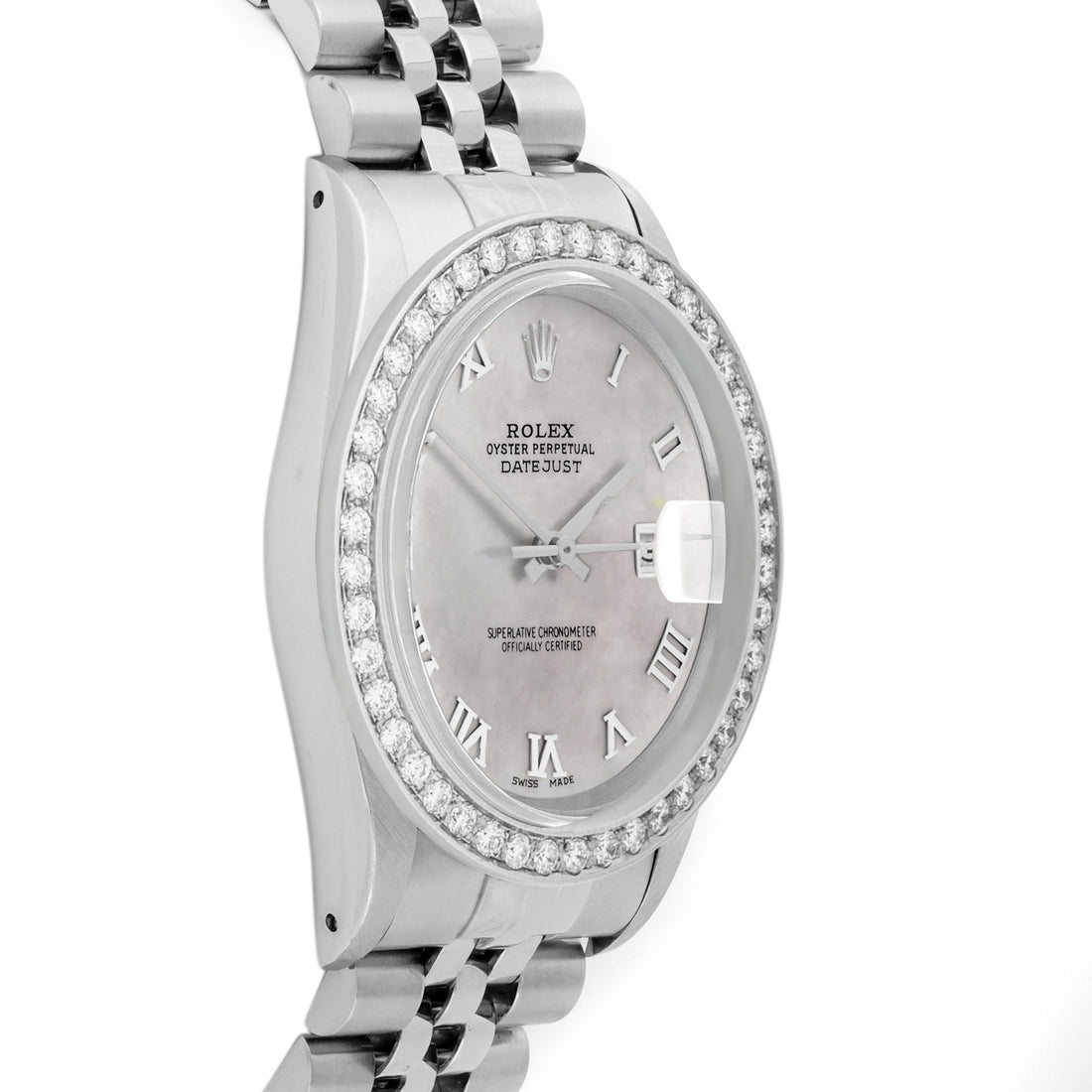 Rolex Datejust 36mm STAINLESS STEEL 16234 Mop Dial | Roman Hour Markers, 2 ct Diamond Bezel