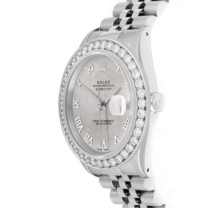 Rolex Datejust 36mm STAINLESS STEEL 16234 Mop Dial | Roman Hour Markers | 2.5 ct Diamond Bezel