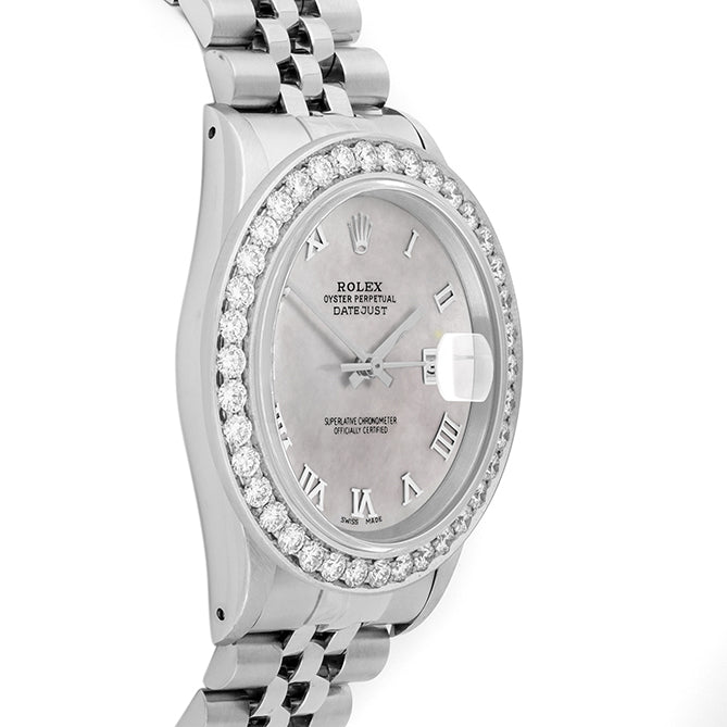 Rolex Datejust 36mm STAINLESS STEEL 16234 Mop Dial | Roman Hour Markers | 2.5 ct Diamond Bezel
