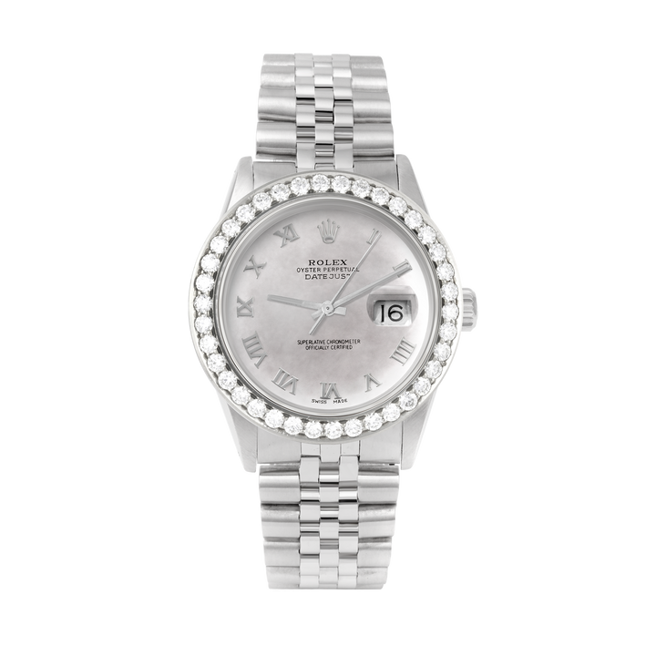 Rolex Datejust 36mm STAINLESS STEEL 16234 Mop Dial | Roman Hour Markers | 2.5 ct Diamond Bezel