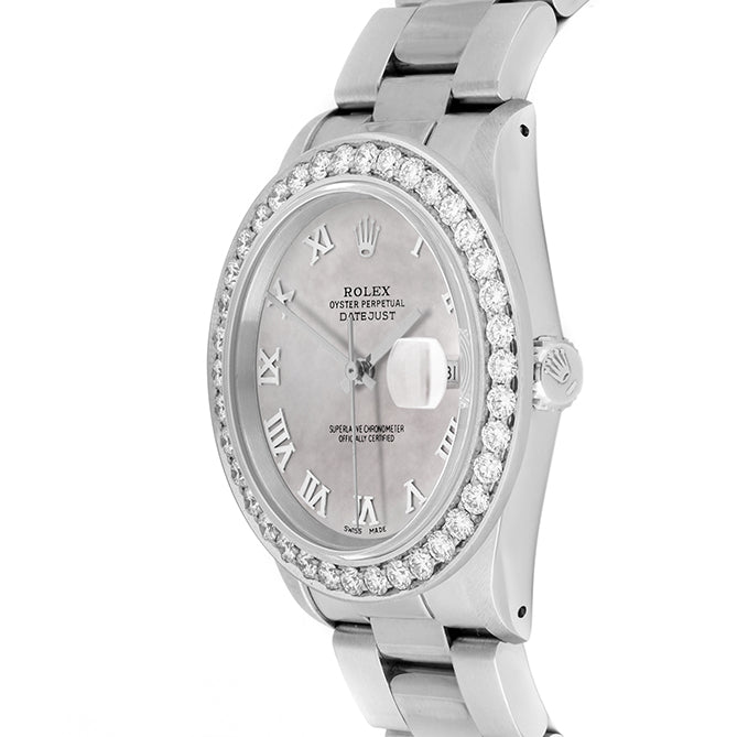 Rolex Datejust 36mm STAINLESS STEEL 16234 Mop Dial | Roman Hour Markers | 2.5 ct Diamond Bezel