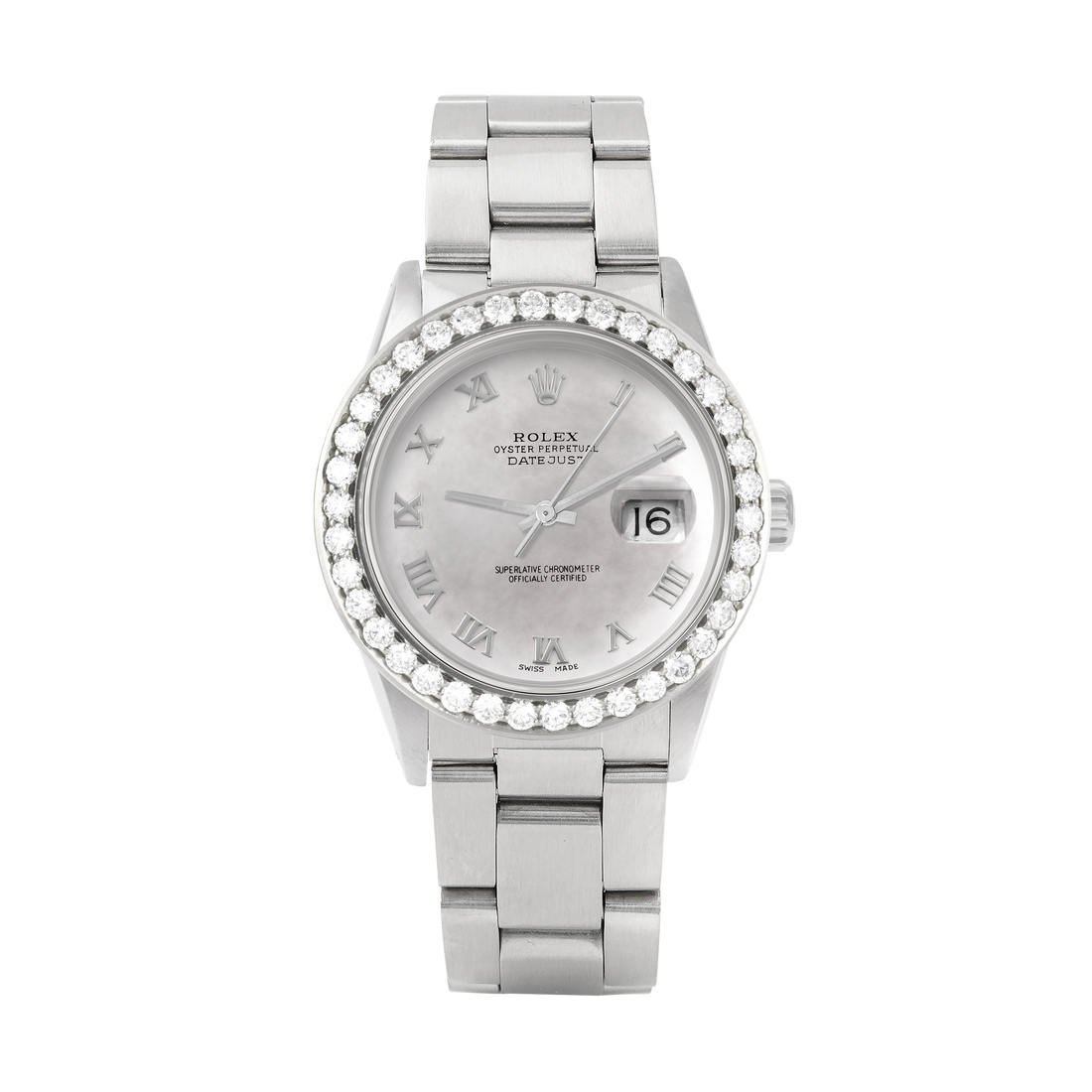 Rolex Datejust 36mm STAINLESS STEEL 16234 Mop Dial | Roman Hour Markers | 2.5 ct Diamond Bezel