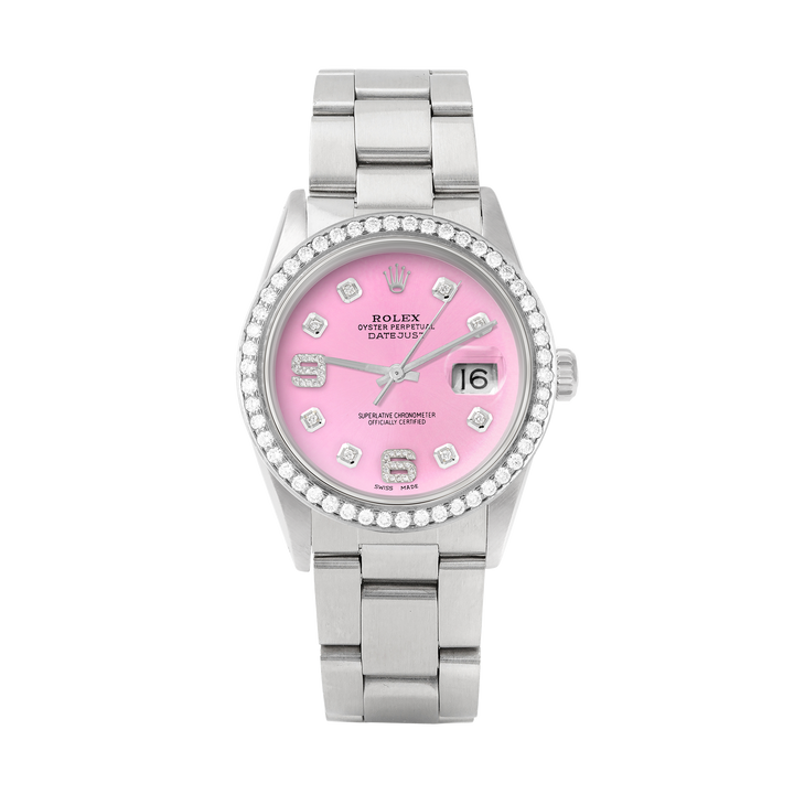 Rolex Datejust 36mm STAINLESS STEEL 16234 Pink Dial | 6&9 Diamond |Diamond Hour Markers | 1.8 ct Diamond Bezel