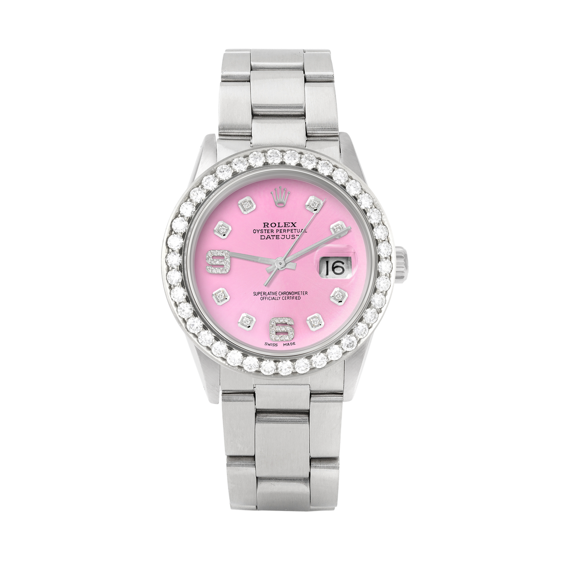 Rolex Datejust 36mm STAINLESS STEEL 16234 Pink Dial |6&9 Diamond Hour Markers | 2.5 ct Diamond Bezel