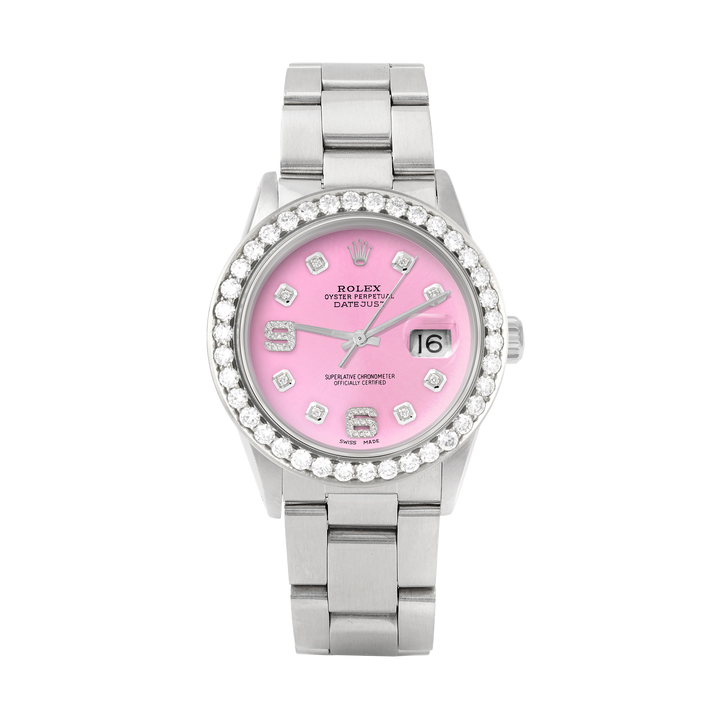 Rolex Datejust 36mm STAINLESS STEEL 16234 Pink Dial |6&9 Diamond Hour Markers | 2.5 ct Diamond Bezel