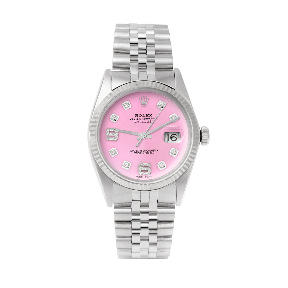 Rolex Datejust 36mm STAINLESS STEEL 16234  Pink Dial | 6&9 Diamond | Fluted Bazel