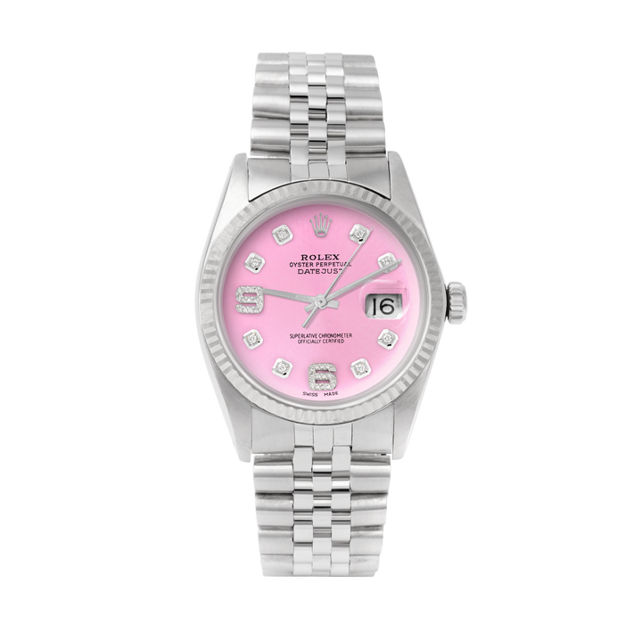 Rolex Datejust 36mm STAINLESS STEEL 16234  Pink Dial | 6&9 Diamond | Fluted Bazel