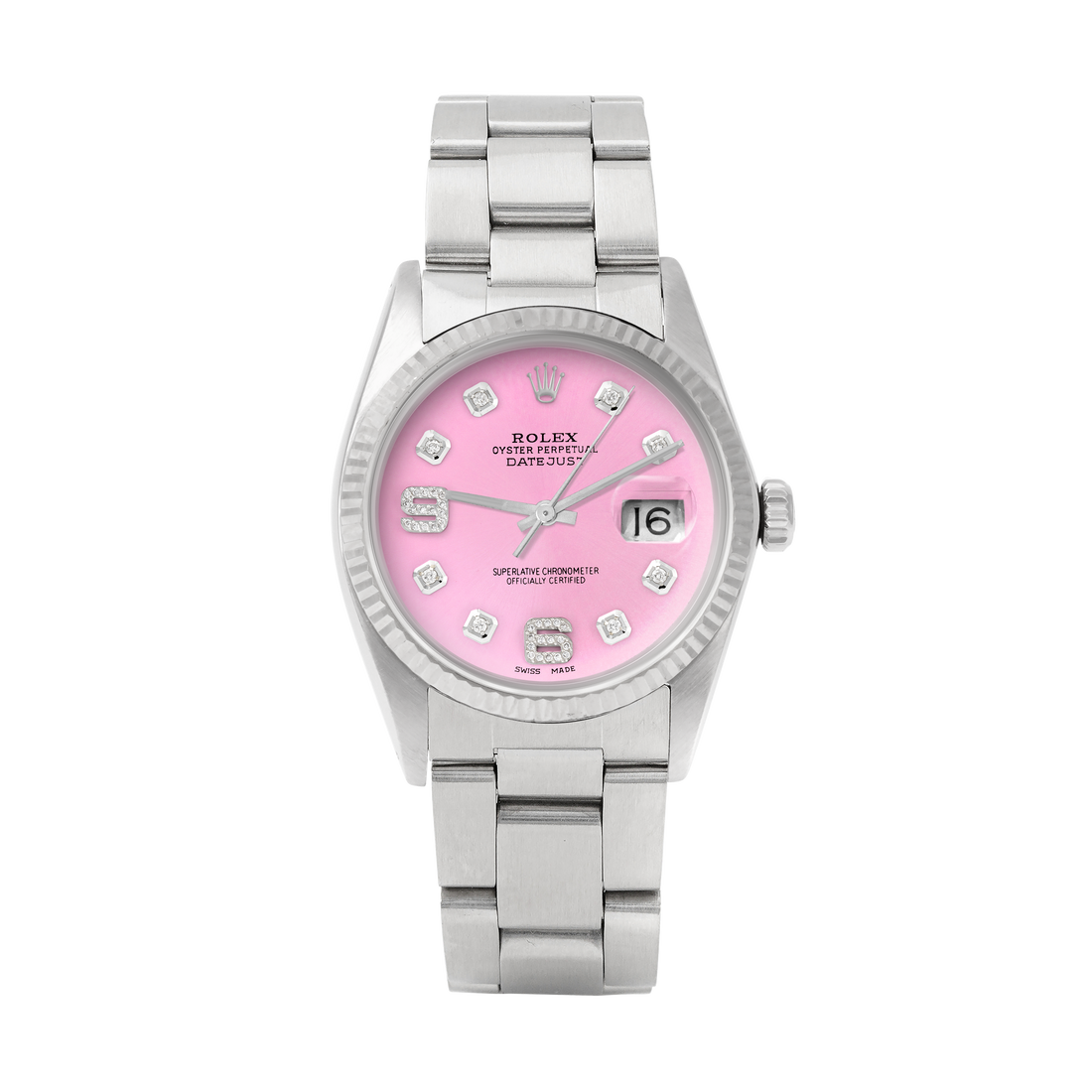 Rolex Datejust 36mm STAINLESS STEEL 16234 Pink Dial| 6&9 Diamond | Fluted bazel