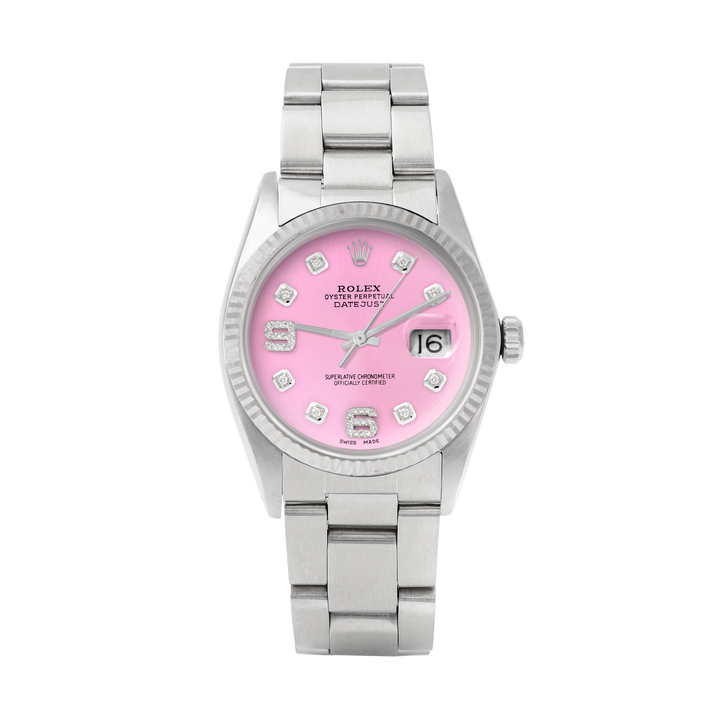 Rolex Datejust 36mm STAINLESS STEEL 16234 Pink Dial| 6&9 Diamond | Fluted bazel