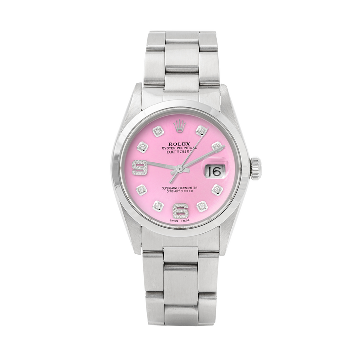 Rolex Datejust 36mm STAINLESS STEEL 16200 Pink Dial | 6&9 Diamond | Smooth Bazel