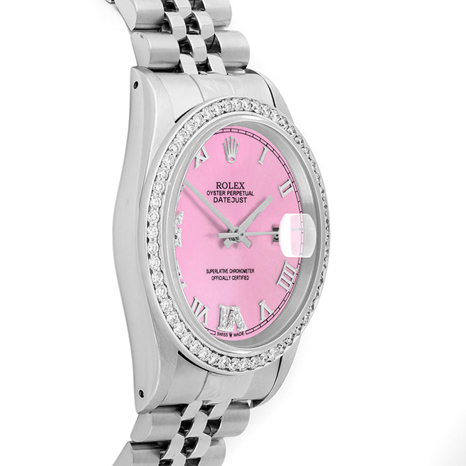 Rolex Datejust 36mm STAINLESS STEEL 16234 Pink Dial | 6&9 Diamond |Diamond Hour Markers | 1 ct Diamond Bezel