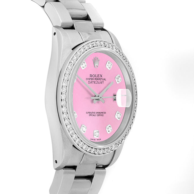 Rolex Datejust 36mm STAINLESS STEEL 16234 Pink Dial | Diamond Hour Markers, 1 ct Diamond Bezel