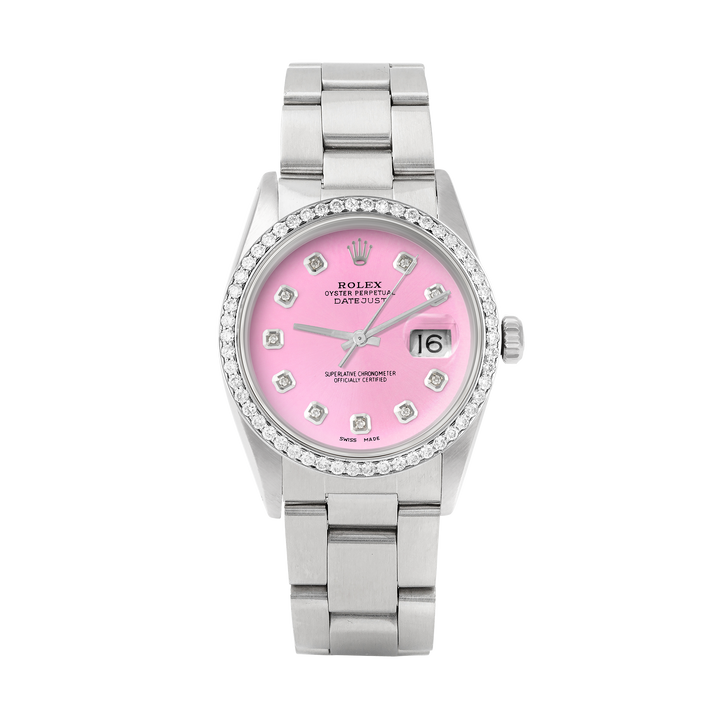 Rolex Datejust 36mm STAINLESS STEEL 16234 Pink Dial | Diamond Hour Markers, 1 ct Diamond Bezel