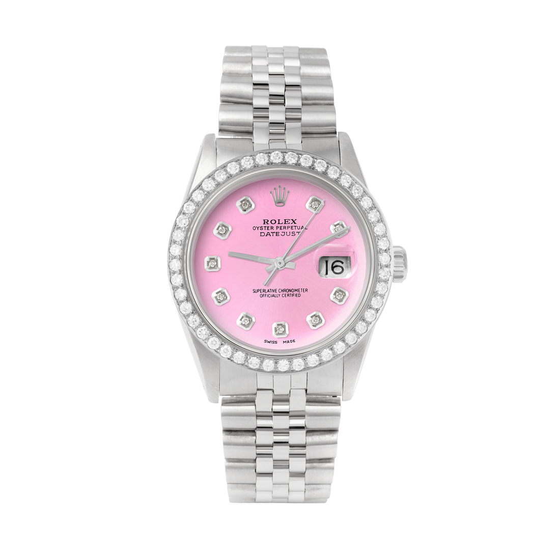 Rolex Datejust 36mm STAINLESS STEEL 16234 Pink Dial | Diamond Hour Markers, 2 ct Diamond Bezel