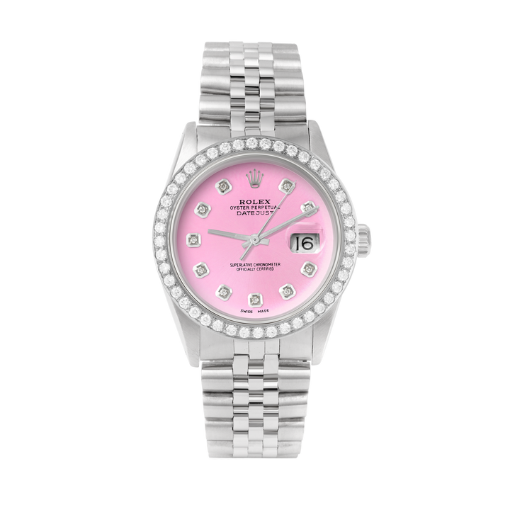 Rolex Datejust 36mm STAINLESS STEEL 16234 Pink Dial | Diamond Hour Markers, 2 ct Diamond Bezel