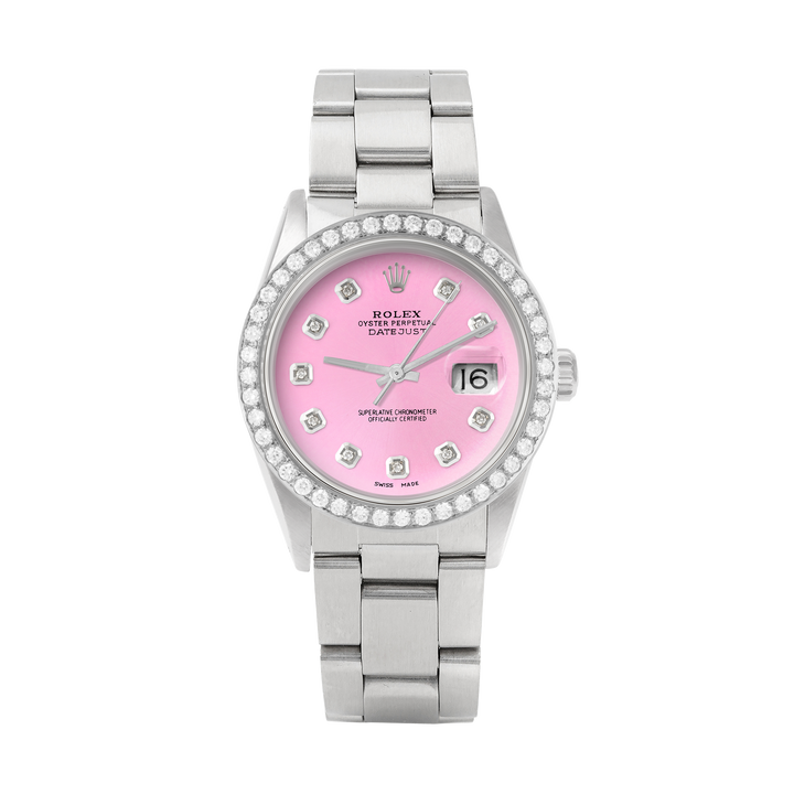 Rolex Datejust 36mm STAINLESS STEEL 16234 Pink Dial | Diamond Hour Markers, 2 ct Diamond Bezel