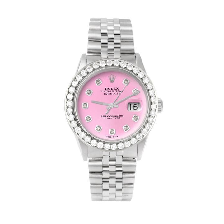 Rolex Datejust 36mm STAINLESS STEEL 16234  Pink Dial | Diamond Hour Markers | 2.5 ct Diamond Bezel