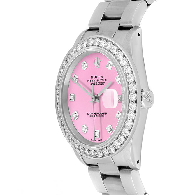 Rolex Datejust 36mm STAINLESS STEEL 16234  Pink Dial | Diamond Hour Markers | 2.5 ct Diamond Bezel