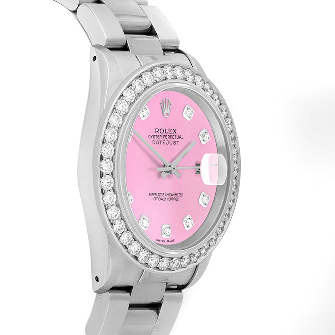Rolex Datejust 36mm STAINLESS STEEL 16234  Pink Dial | Diamond Hour Markers | 2.5 ct Diamond Bezel