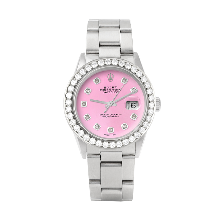 Rolex Datejust 36mm STAINLESS STEEL 16234  Pink Dial | Diamond Hour Markers | 2.5 ct Diamond Bezel