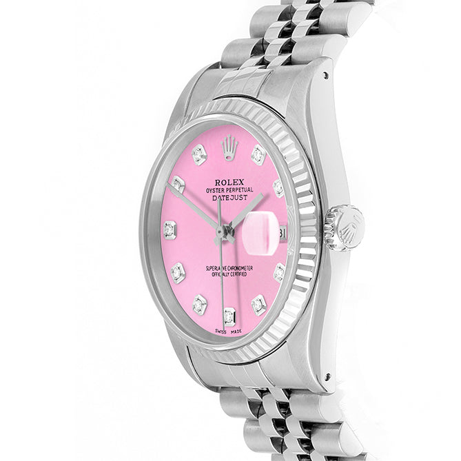 Rolex Datejust 36mm STAINLESS STEEL 16234 Pink Dial | Diamond Hour Markers | Fluted Bezel
