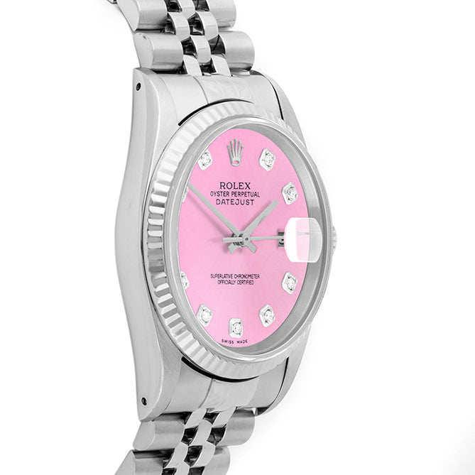Rolex Datejust 36mm STAINLESS STEEL 16234 Pink Dial | Diamond Hour Markers | Fluted Bezel