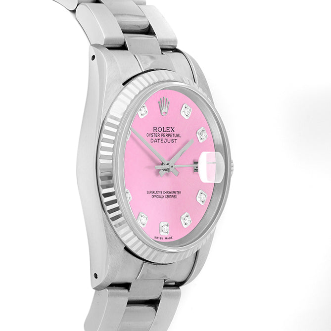 Rolex Datejust 36mm STAINLESS STEEL 16234 Pink Dial | Diamond Hour Markers | Fluted Bezel