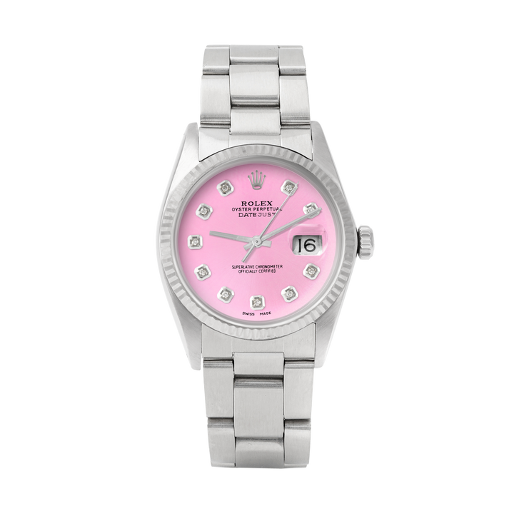 Rolex Datejust 36mm STAINLESS STEEL 16234 Pink Dial | Diamond Hour Markers | Fluted Bezel