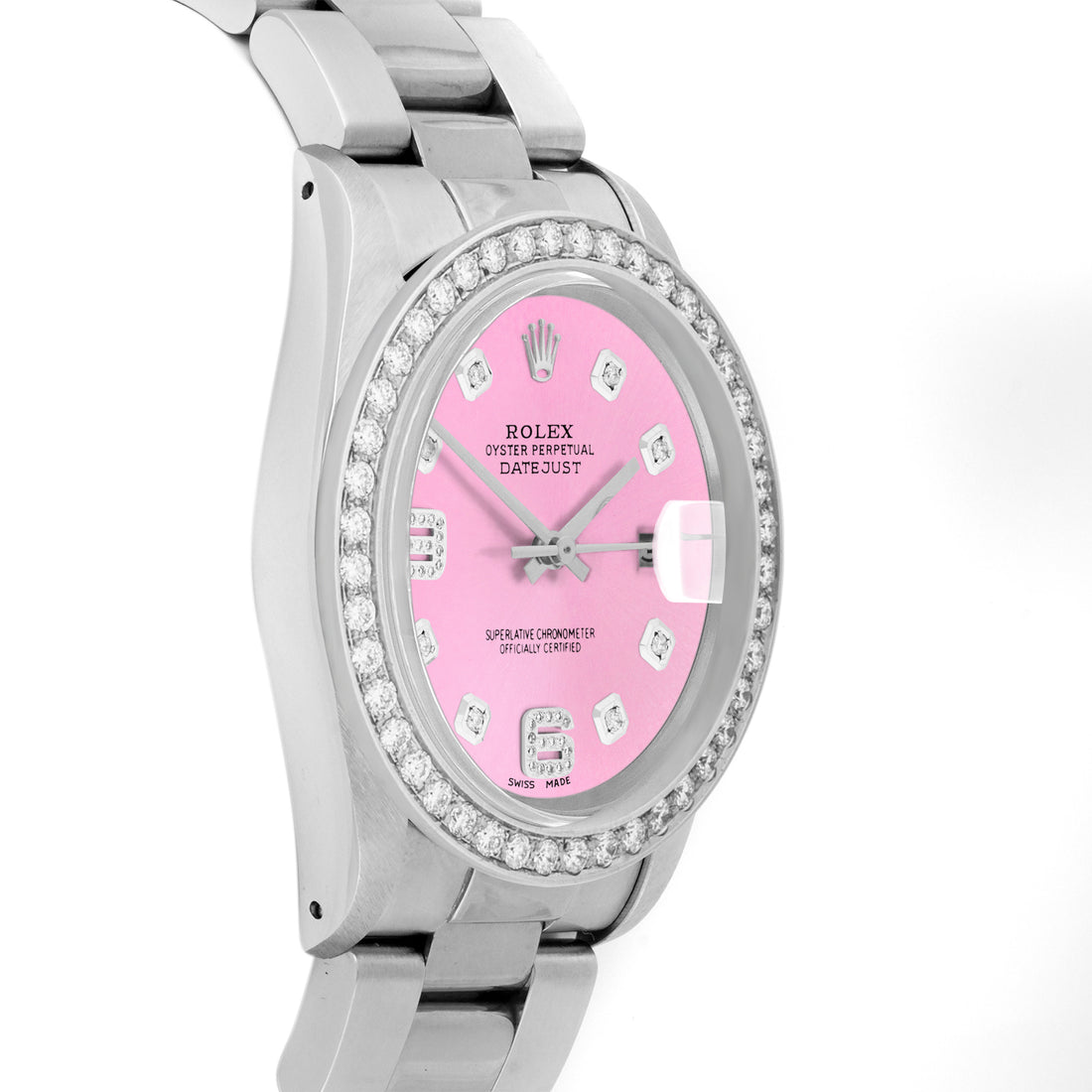 Rolex Datejust 36mm STAINLESS STEEL 16234 Pink Dial | 6&9 Diamond Hour Markers | 2 ct Diamond Bezel