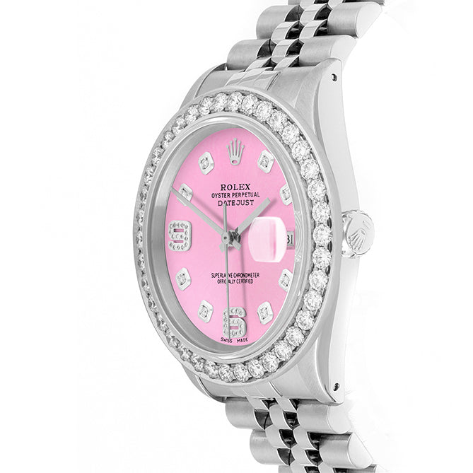 Rolex Datejust 36mm STAINLESS STEEL 16234 Pink Dial |6&9 Diamond Hour Markers | 2.5 ct Diamond Bezel