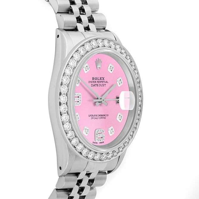 Rolex Datejust 36mm STAINLESS STEEL 16234 Pink Dial |6&9 Diamond Hour Markers | 2.5 ct Diamond Bezel
