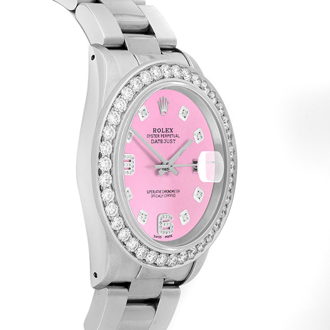 Rolex Datejust 36mm STAINLESS STEEL 16234 Pink Dial |6&9 Diamond Hour Markers | 2.5 ct Diamond Bezel