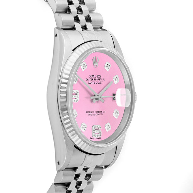 Rolex Datejust 36mm STAINLESS STEEL 16234  Pink Dial | 6&9 Diamond | Fluted Bazel