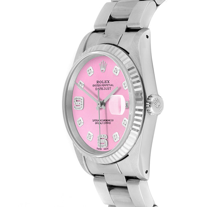 Rolex Datejust 36mm STAINLESS STEEL 16234 Pink Dial| 6&9 Diamond | Fluted bazel