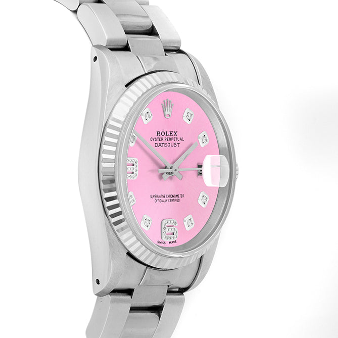 Rolex Datejust 36mm STAINLESS STEEL 16234 Pink Dial| 6&9 Diamond | Fluted bazel