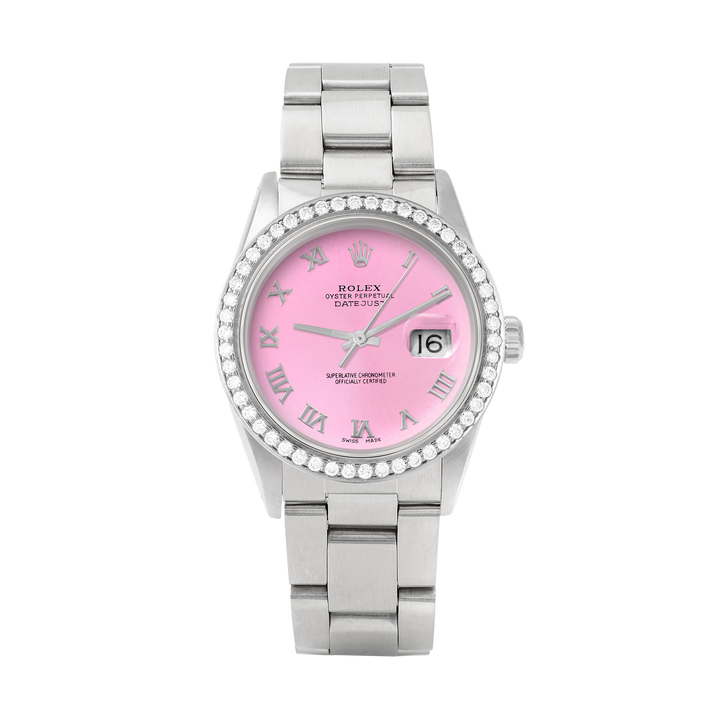 Rolex Datejust 36mm STAINLESS STEEL 16234 Pink Dial | Roman Hour Markers, 1.8 ct Diamond Bezel