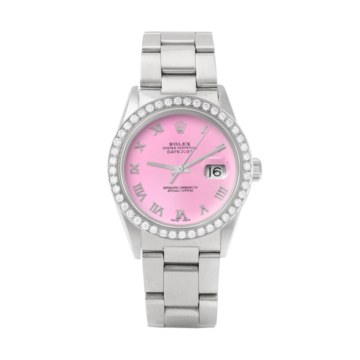 Rolex Datejust 36mm STAINLESS STEEL 16234 Pink  Dial | Roman Hour Markers, 2 ct Diamond Bezel