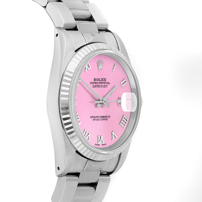 Rolex Datejust 36mm STAINLESS STEEL 16234 Pink Dial | Roman Hour Markers | Fluted  Bezel