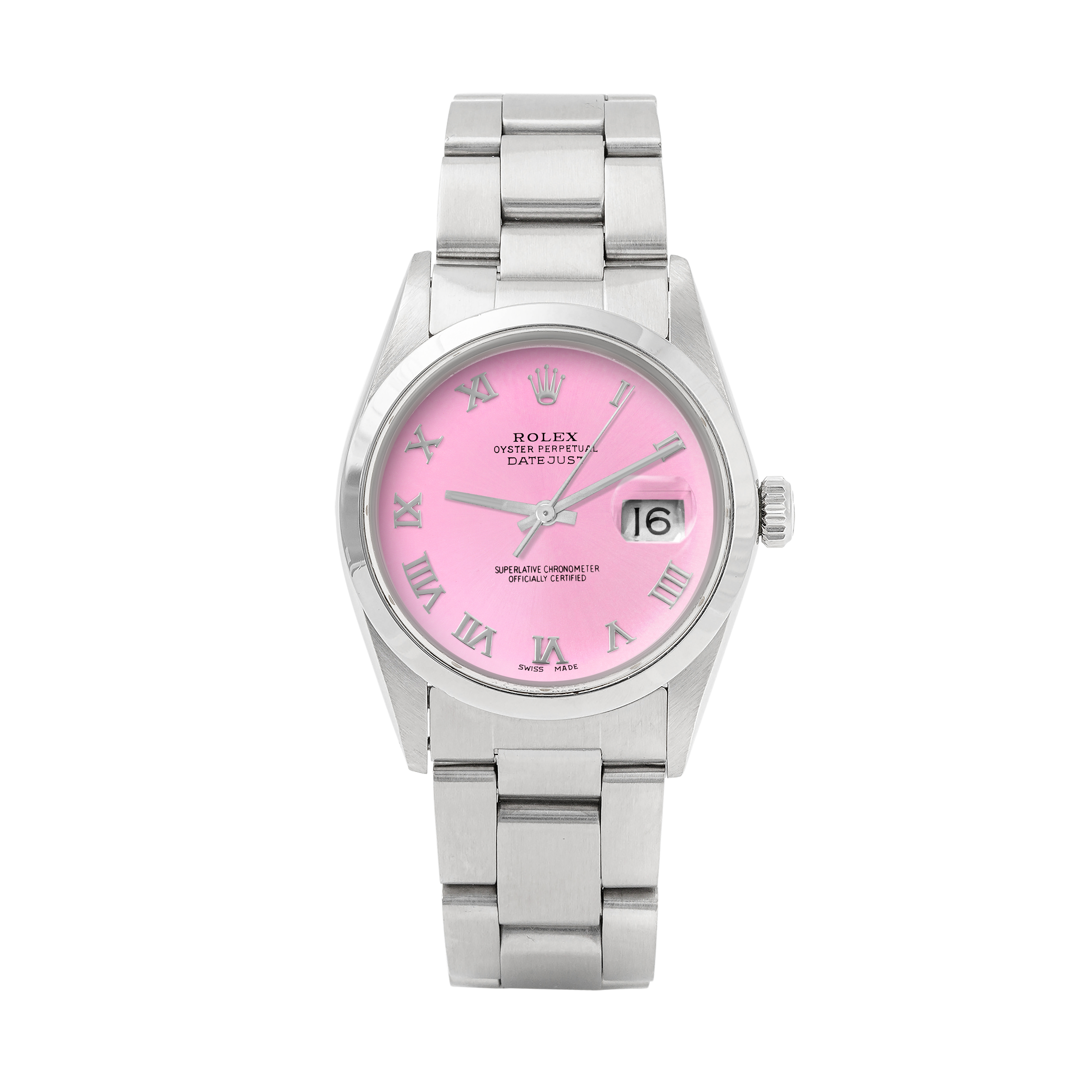 Rolex Datejust 36mm STAINLESS STEEL 16200  Pink Dial | Roman Hour Markers | Smooth Bezel