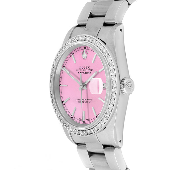 Rolex Datejust 36mm STAINLESS STEEL 16234 Pink  Dial | Sticks Hour Markers, 1 ct Diamond Bezel