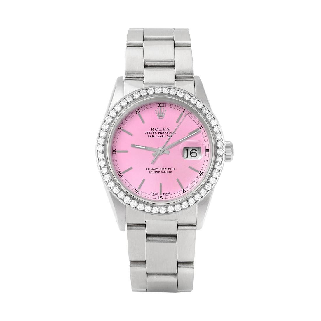 Rolex Datejust 36mm STAINLESS STEEL 16234 Pink Dial | Stick Hour Markers, 1.8ct Diamond Bezel