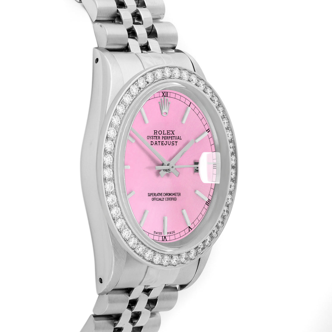 Rolex Datejust 36mm STAINLESS STEEL 16234 Pink Dial | Sticks Hour Markers, 2 ct Diamond Bezel
